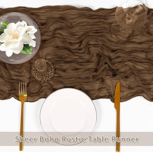 3 Pack Brown Cheesecloth Table Runner, 17 x 108 inch, Semi Sheer Boho Cheese Cloth Fabric Table Runner Bulk for Wedding, Birthday, Party, Holiday, Home Decor (Brown) - Image 5