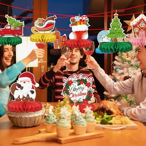Merry Christmas Party Decorations Bundle - Includes Festive Christmas Honeycomb Centerpieces ，Santa Claus Snowman Table Toppers, Perfect for Classroom Decor, Christmas & Winter Birthday Party Supplies - Image 5