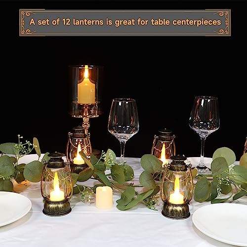 12Pcs Mini Lantern for Halloween Decor, 6Inch Small Lanterns for Western Garden Camping Party Decorations, Vintage Candleholders Table Centerpiece, Forest Christmas Wedding Decorations (Brass) - Image 5