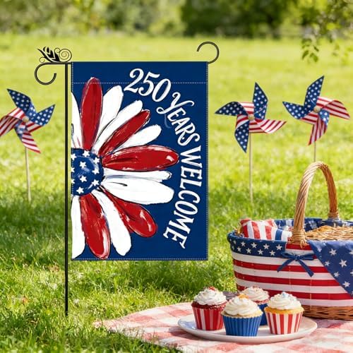 250 Years Welcome Garden Flag Patriotic 4th of July Sunflower Garden Flags Independence Day Decorations 12 x 18 Inch Double Sided Yard Flag for Outside 250th Anniversary Banner Summer Garden Flags - Image 5