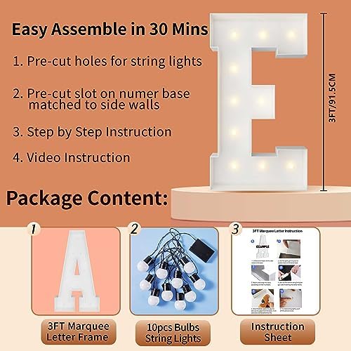 3FT Marquee Letters, Large Light Up Letters E for Marry Me Party Decor - Image 5