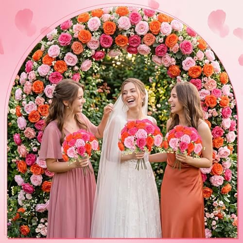 Geosar 8 Bundles Artificial Peonies Flowers,Pink, Orange - Image 6