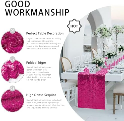 10 Packs 12 x 72 inches Fuchsia Sequin Table Runner - Image 3