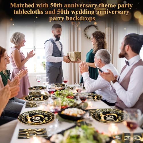 Pickmesh 400 Pcs 50th Birthday Party Supplies, Black Gold Tableware Set - Image 6
