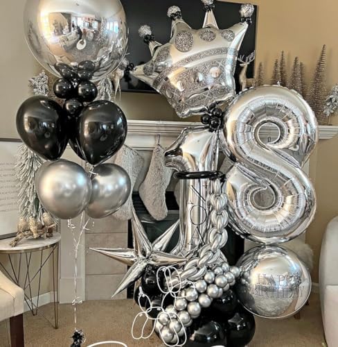 Black and Silver Balloons, 50PCS 12 Inch Silver Balck Latex Balloons Black Silver Party Balloons for Birthday,Graduation,New Years,Wedding,Engagement Party Decorations - Image 4