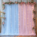 10x10ft Baby Pink Blue Tulle Backdrop Curtain with Lights String for Parites, Sheer Photo Backdrop Drapes with Lights for Wedding Backdrop Ceremony Reception Bridal Shower Baby Shower Birthday Party by PartyTalk