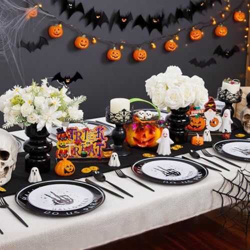 EjonirInjonir 150pcs Spooky Halloween Plates for Adult Party Black Plastic - Image 4