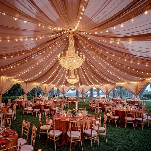Terracotta Ceiling Drapes with Lights for Weddings, 6 Panels 5ftx20ft Sheer Tulle Curtain Drapes for Wedding Ceremony Birthday Party Arch Decoration - Image 7