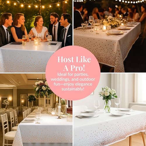 Prestee Rose Gold Plastic Rectangle Tablecloths Pack of 12-54" x 108" Disposable Table Cloths for Parties, Heavy-Duty Waterproof and Stain-Resistant Tablecloth for Thanksgiving, Weddings, Holidays - Image 6