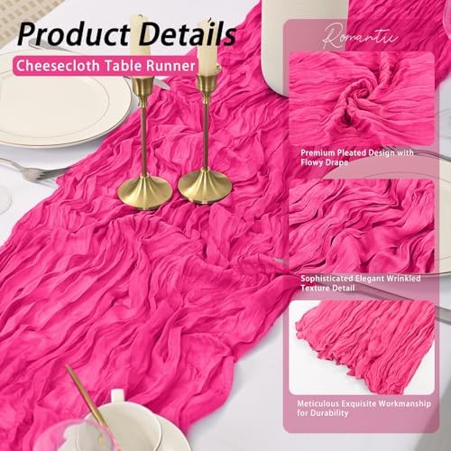8 Pack Hot Pink Cheesecloth Table Runner 17x108 inch Rustic Gauze Table Runner Sheer Boho Fabric Cheese Cloth Table Runner for Wedding Party Baby Bridal Shower - Image 4