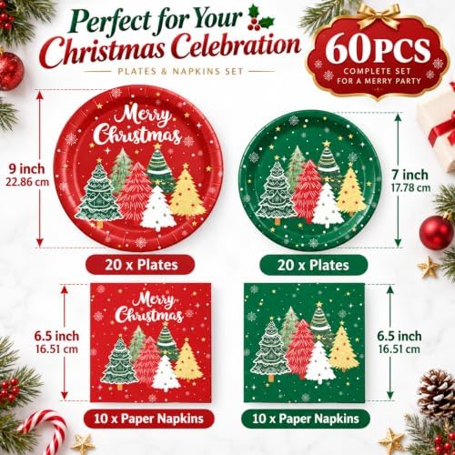 60pcs Christmas Disposable Paper Plates and Napkins Set - Image 3