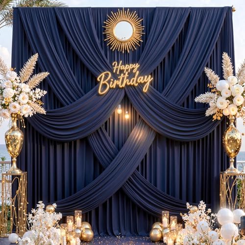 50 ft x 10 ft Wrinkle Free Navy Blue Backdrop Curtain for Parties,Polyester Photo Backdrop Drapes, Thick Background 10 Panels 5ft x 10ft for Baby Shower Wedding Birthday Party Backdrop Stand - Image 3
