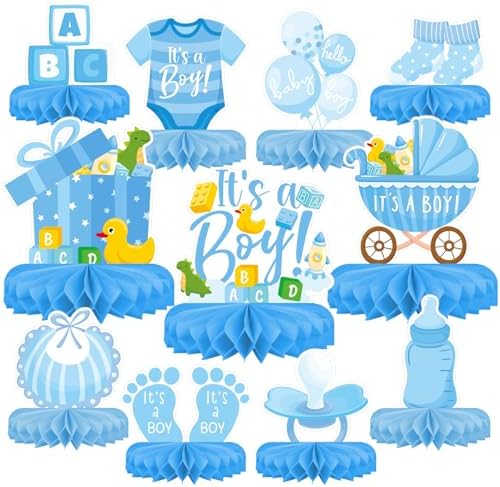 Boy Baby Shower Decorations Set - Kit with blue Honeycomb Centerpiece, Baby Reveal & Themed Table Decor for the Baby Boy Shower Decorations by Gatherfun