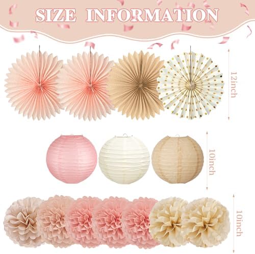 ADLKGG 14 Pcs Champagne Pink & Brown Party Decorations, Boho Paper Lanterns - Image 2