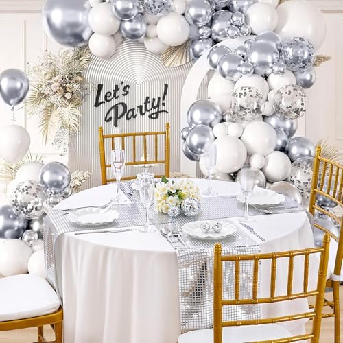 MoKoHouse Glitter Disco Party Table Runner: 4 Packs 13 x 72 Inches - Silver Mirror Sequin Table Runners for Retro 70s 80s Theme Disco Ball Birthday Bachelorette Dance Party Supplies Table Decorations - Image 4