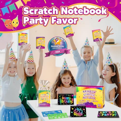 Party Favors for Kids 4-8-12: 24 Pack Scratch Rainbow Art Crafts Notebook - Image 3