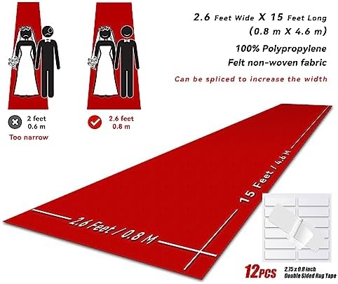EZLucky Red Carpet Runner for Party, 2.6 x 15 ft, 130 GSM Felt Fabric - Image 2