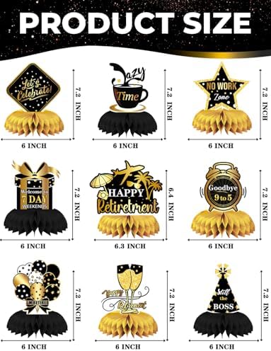 Retirement Table Decorations, Black and Gold Retirement Decorations - Image 4