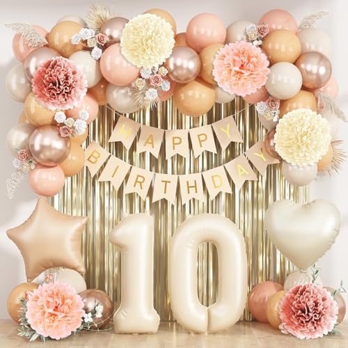 Beige Happy 10th Birthday Party Decoration Girls Cream Number 10 Balloon by KAINSY