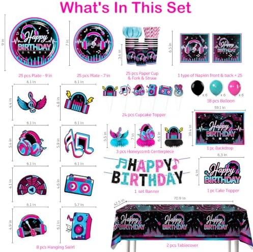 208PCS wellspar Karaoke Music Party Decorations Tableware Set, 25 Guests - Image 2