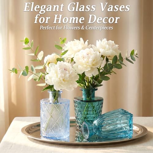 Set of 15 Blue Glass Bud Vases Small Textured Flower Vases - Image 4