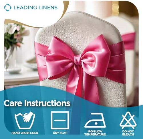 Leading Linens 12 pcs Hot Pink 108"x8" Satin Bow Sash Chair Cover Decor - Image 6