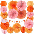 Pink-Orange Groovy Party-Decorations - 20pcs Fall Autumn Thanksgiving Harvest Paper Streamers Lanterns Fans,Tissue Pom Poms,Honeycomb Balls,Bunting,Birthday Baby Bridal Shower Wedding Decor Burgleda by Burgleda