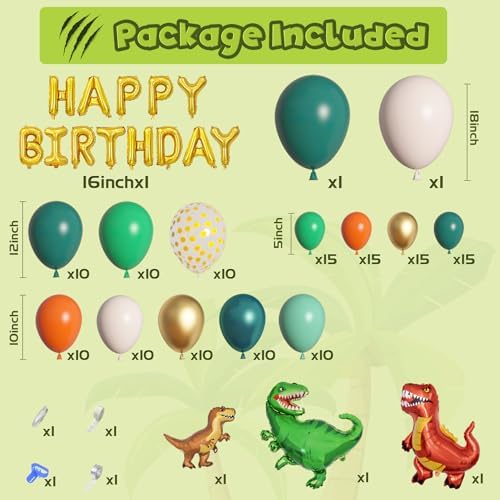 Amandir 165Pcs Dinosaur Balloons Arch Garland Kit Dino Birthday Decorations - Image 3