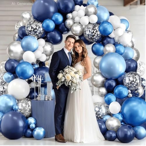 Blocesa Navy Blue White Silver Balloons Arch Kit, Latex, Party Decor. - Image 4