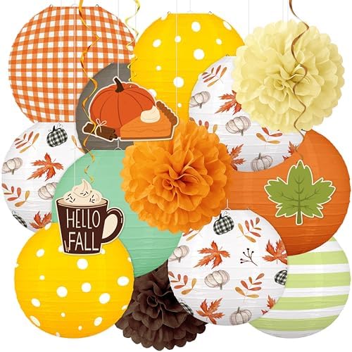 16Pcs Fall Thanksgiving Decorations Paper Lanterns Set by Renbuzhu