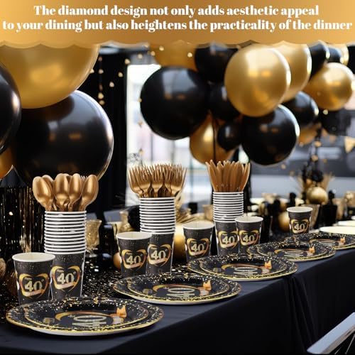 Pickmesh 400 Pcs 40th Anniversary Party Supplies, Black Gold Tableware Set - Image 5
