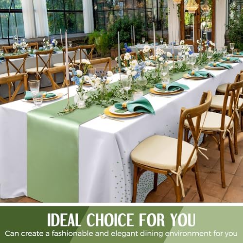 Breling 24 Pack White and Sage Green Tablecloths and Satin Table Runner Set - Image 5