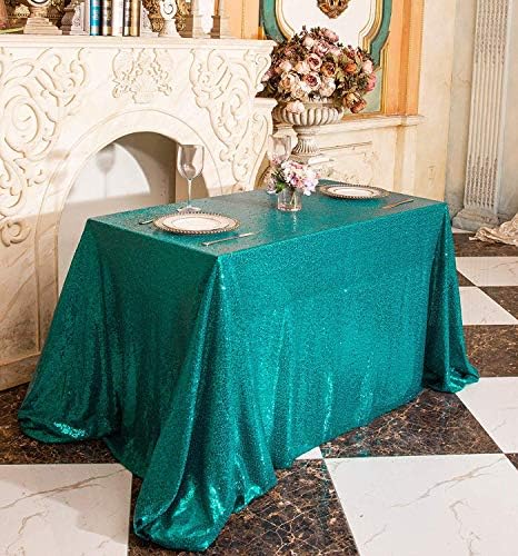 Eternal Beauty Teal 60x120 Inch Tropical Beach Sequin Tablecloth - Image 6