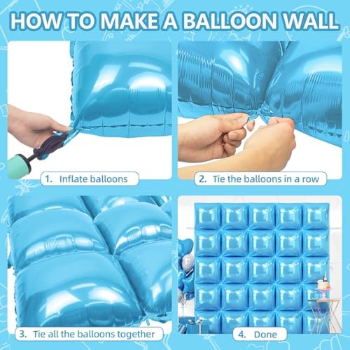 NISOCY 25PCS Pearl Blue Square Foil Balloons Wall Backdrop - Image 4