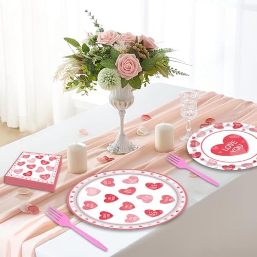 96 Pieces Valentine’s Day Tableware Set – Red and Pink Heart Message Disposable Plates, Napkins, Forks For Valentine’s Parties, Weddings, Anniversaries, Romantic Dinners – Serves 24 Guests - Image 5