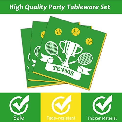 Wiooffen 96 Pcs Tennis Party Supplies for 24 Guests Tennis Ball Sports Games Party Decorations Softball Theme Party Tableware Set Include Paper Plates Napkins Forks - Image 4