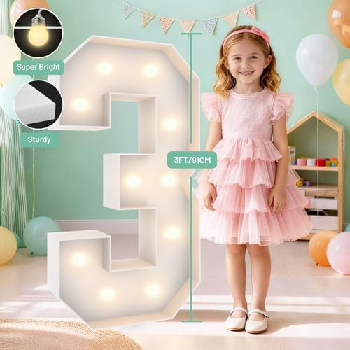 3FT Marquee Light Up Number 3, 10 bulbs with Water Bag, Pre-cut for Party - Image 3