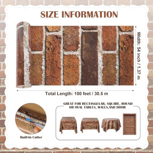 100FT x 54IN Halloween Red Brick Tablecloth Roll with Slide Cutter Box - Image 7