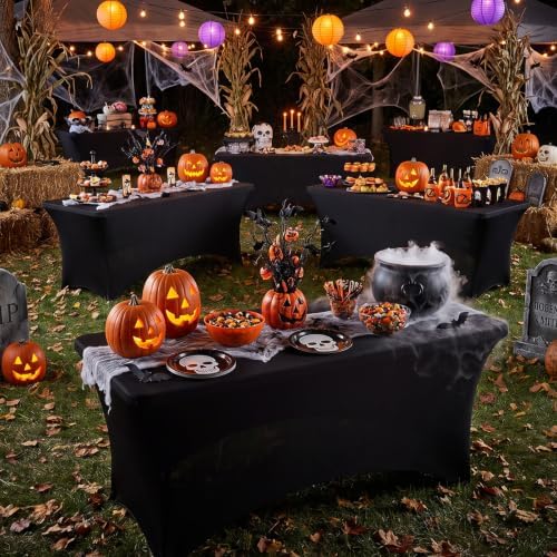 Fixwal 6 Pack 6FT Black Tablecloth Rectangle Spandex Fitted Table Cover - Image 7