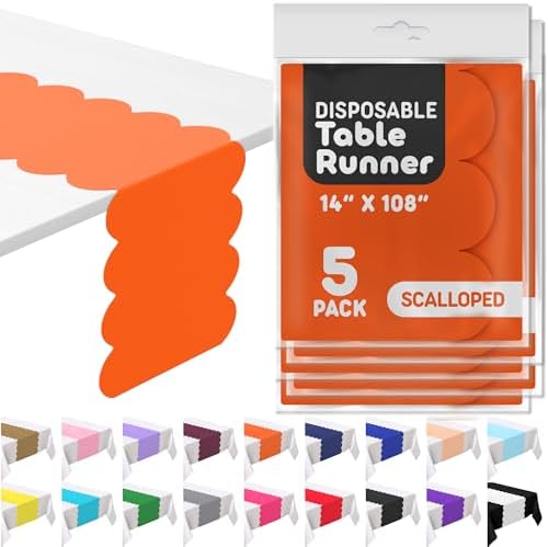 Orange Scallop Table Runner, Disposable Plastic, 5 Pack, 14x108in by Swanoo