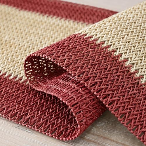 Artoid Mode Red Farmhouse Rustic Paper Braided Table Runner, Seasonal Christmas Woven Kitchen Dining Table Decoration for Home Party Decor 12x120 Inch - Image 6