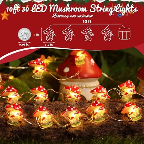 Coquimbo Mushroom Lights Room Cottagecore Decor: Gifts for Teen Girls Boys Kids, 10FT 30LED Fairy Lights Battery Operated Cute Mushroom Lamp Decorations for Birthday Christmas Party Wedding Home - Image 2