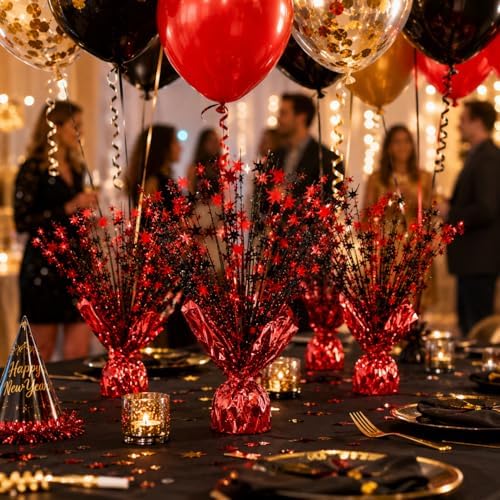 4 Pack Metallic Foil Spray Centerpiece Stars for Wedding, Birthday, Anniversary, Christmas Table Decor, Holiday Festival Baby Shower Graduation Mantle Party Decorations (Red&Black) - Image 5