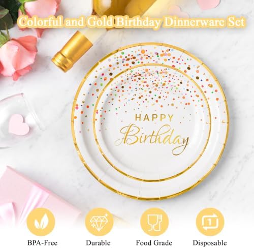 175PCS White Happy Birthday Plates Dinnerware Set, Napkins & Cups, Serve 25 - Image 3