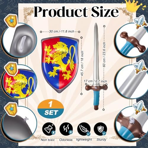 Poen 24 Pcs Inflatable Sword and Shield Medieval Knight Party,Lion - Image 2