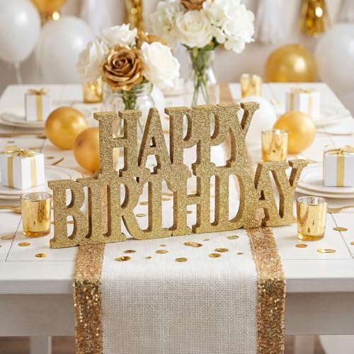 Novabright Happy Birthday Sign, Champagne Gold, Glitter - Image 3