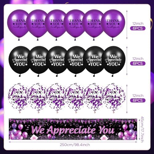 We Appreciate You Decorations Purple Appreciate You Banner Yard Sign with 18 Pcs Balloons Thank You for All You Do Banner Employee Staff Appreciation Gifts Teacher Doctor Appreciation Party Decor - Image 2