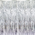 GOER 3.2 ft x 8.2 ft Metallic Tinsel Foil Fringe Curtains,Party Streamer Backdrop for Birthday,Graduation Decorations and New Year Eve (Silver,2 Packs) by GOER