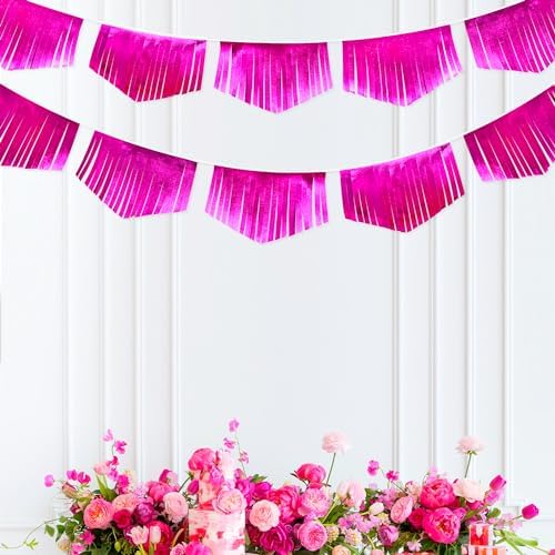Hot pink Tassel Banner Double Sided Metallic Fabric Pennant Bunting Flag Garland for Birthday Bachelorette Anniversary Engagement Wedding Bridal Shower Graduation Pink Girl Party Decorations Supplies by pinkblume