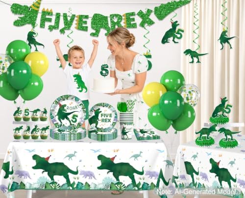 209pcs Dinosaur Birthday Decorations 5 for Boys, Serves 25 - Image 3